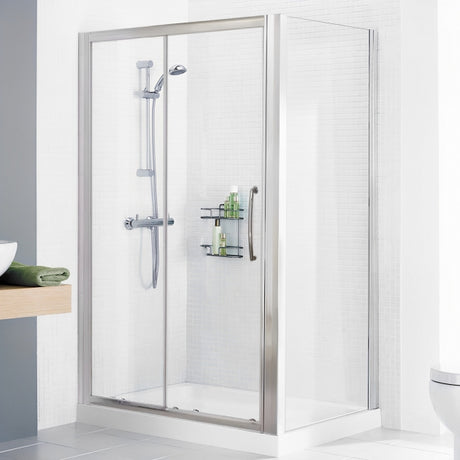 Lakes Classic Semi-Frameless 1000mm x 1850mm Sliding Shower Door Silver Frame - 6mm Clear Glass - LKV2S100S