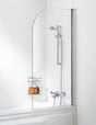 Lakes Classic Curved 800mm x 1400mm Hinged Bath Screen Silver Frame - 6mm Clear Glass - SS10W