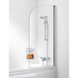 Lakes Classic Curved 800mm x 1400mm Hinged Bath Screen Silver Frame - 6mm Clear Glass - BS810S