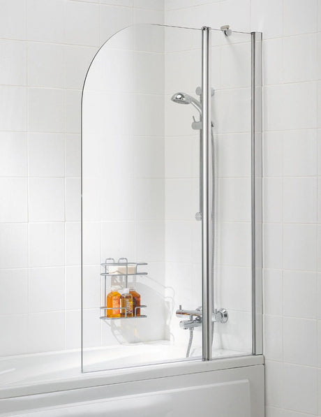 Lakes Classic Curved 1000mm x 1400mm Twin Panel Hinged Silver Frame Bath Screen - 6mm Clear Glass - SS20S