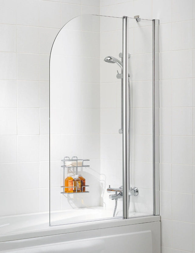 Lakes Classic Curved 1000mm x 1400mm Twin Panel Hinged Silver Frame Bath Screen - 6mm Clear Glass - SS20S