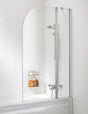 Lakes Classic Curved 1000mm x 1400mm Twin Panel Hinged Silver Frame Bath Screen - 6mm Clear Glass - SS20S