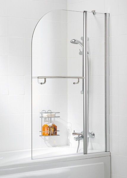 Lakes Classic Curved 1000mm x 1400mm Twin Panel Hinged Silver Frame Bath Screen with Towel Bar - 6mm Clear Glass - SS22S