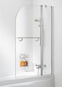 Lakes Classic Curved 1000mm x 1400mm Twin Panel Hinged Silver Frame Bath Screen with Towel Bar - 6mm Clear Glass - SS22S