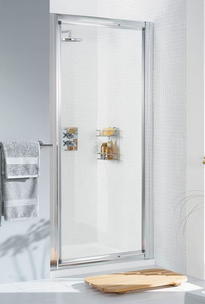 Lakes Classic Framed 750mm x 1850mm Pivot Shower Door Silver Frame - 6mm Clear Glass - LK1P075S