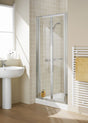 Lakes Classic Semi-Frameless 900mm x 1850mm Bi-Fold Shower Door Silver Frame - 6mm Clear Glass - LKVB090S