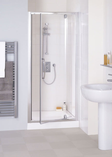 Lakes Classic Semi-Frameless 750mm x 1850mm Pivot Shower Door Silver Frame - 6mm Clear Glass - LKVP075S