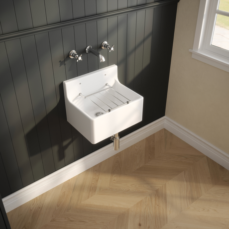 Launde Abbey Fireclay Cleaner Sink with Grid 455mm x 362mm x 396mm - White