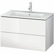 Duravit L Cube 2 Drawer Vanity Unit Only Wall Hung 820mm Wide - White Gloss - LC624102222