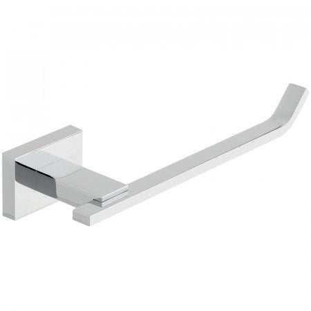 Vado Level Paper Holder wall-mounted in chrome with square edges and upturned arm for easy roll replacement
