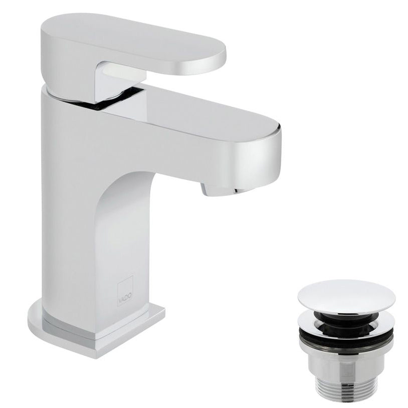Vado Life Mini Mono Basin Mixer Single Lever Deck Mounted Smooth Bodied with Clic-Clac Waste - Chrome - LIF-100M/CC-C/P