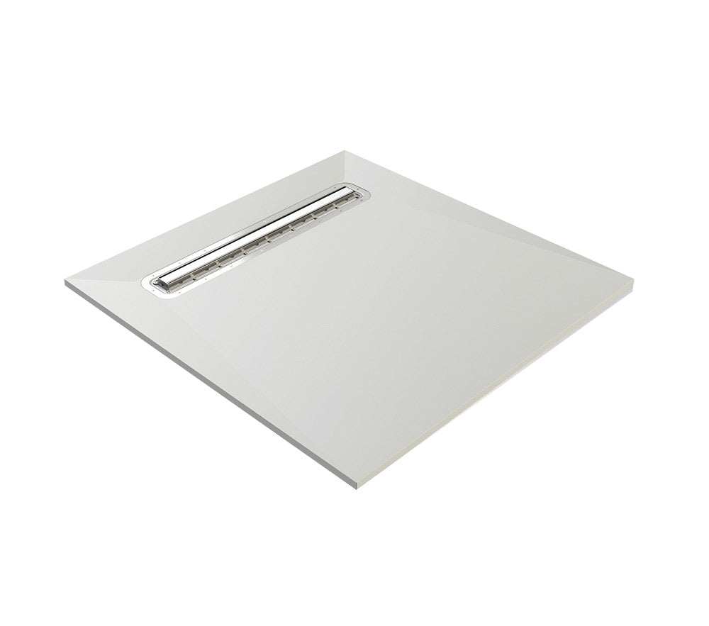 Impey Aqua-Dec Linear 4 wetroom floor former with stainless steel linear drain, 1600mm x 900mm, 22mm thick with four drainage gradients for tiled wetroom floors