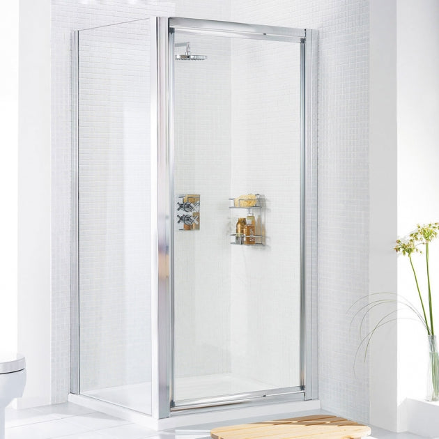 Lakes Classic Framed 900mm x 1850mm Bi-Fold Shower Door Silver Frame - 6mm Clear Glass - LK1B090S