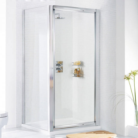 Lakes Classic Framed 900mm x 1850mm Bi-Fold Shower Door Silver Frame - 6mm Clear Glass - LK1B090S