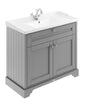 Hudson Reed Old London traditional floor standing vanity unit in storm grey with 1TH white basin and chrome faucet, 1000mm wide