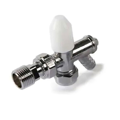 Kartell Style Angled Lockshield Valve with Drain - Off 10mm - White/Chrome - LSDOSA10 - TAP 'N' SHOWER