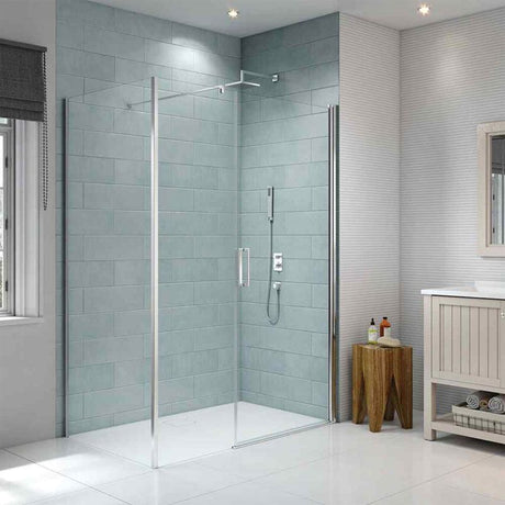 Merlyn 8 Series Frameless Pivot Shower Door and Inline Panel 1100mm - S8FPI1102H