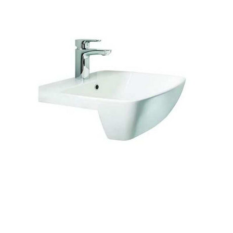 Britton My Home 50cm white semi countertop basin with one tap hole and overflow, modern rounded design