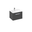 Britton My Home 600mm wall hung grey vanity unit with single drawer and white basin, space-saving bathroom furniture