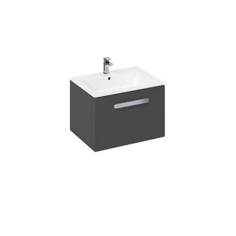 Britton My Home 600mm wall hung grey vanity unit with single drawer and white basin, space-saving bathroom furniture