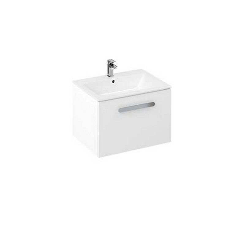 Britton My Home 600mm wall hung white bathroom vanity unit with single drawer and handle, MDF construction with laminate surface.