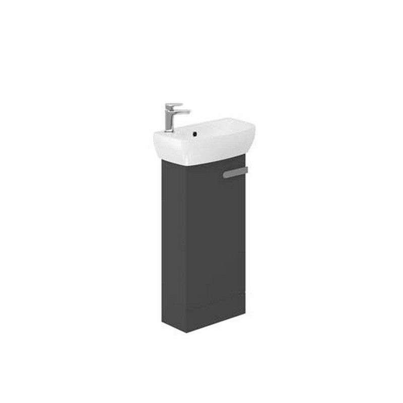 Britton My Home compact grey floor standing vanity unit with white basin and faucet for small bathrooms