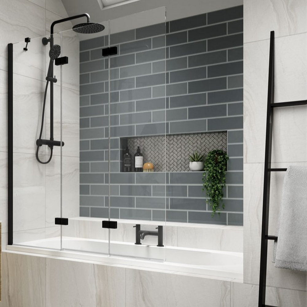 Kudos Inspire Left Three Panel Infold Bath Screen LH 1250mm - Matt Black - 4BASCTRIPLHSMBK - TAP 'N' SHOWER