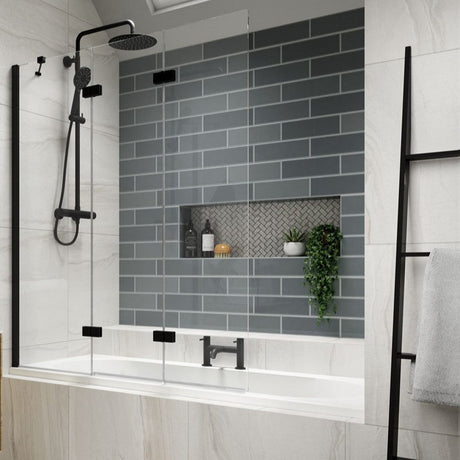 Kudos Inspire Left Three Panel Infold Bath Screen LH 1250mm - Matt Black - 4BASCTRIPLHSMBK