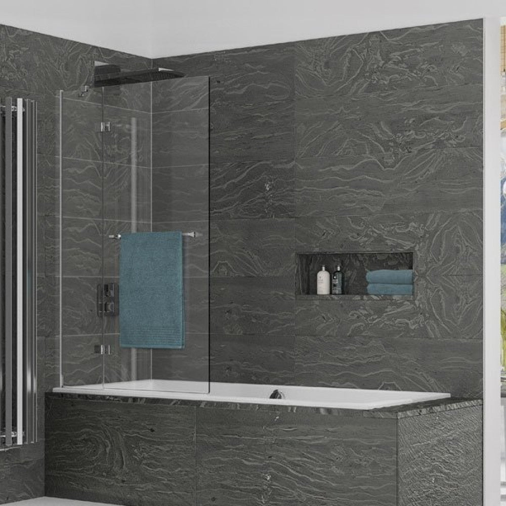 Kudos Inspire 2 Panel In - Swing Bath Screen with Towel Rail 1500 x 950mm LH - 6mm Glass - 4BASC2PI6L - TAP 'N' SHOWER