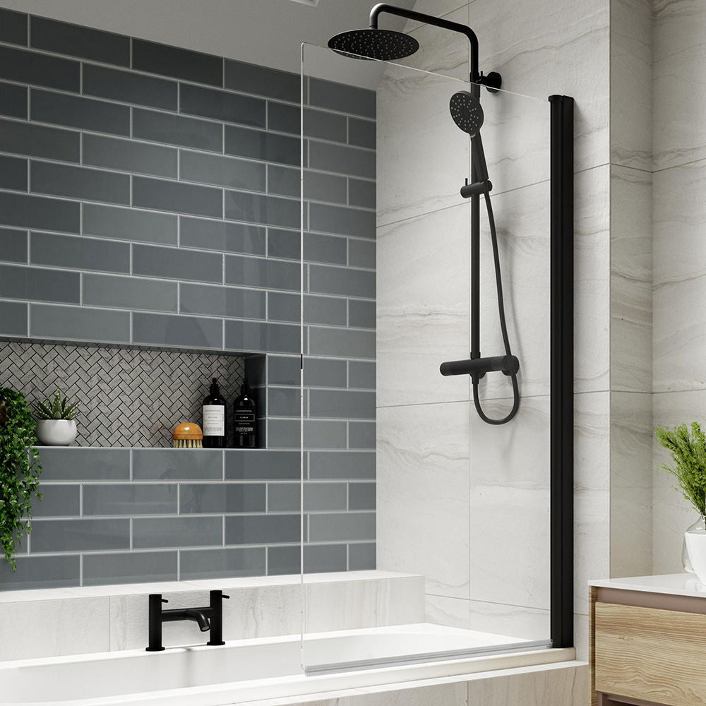 Kudos Inspire Single Panel 6mm Bath Screen - Matt Black - 3BASC6NHSMBK - TAP 'N' SHOWER