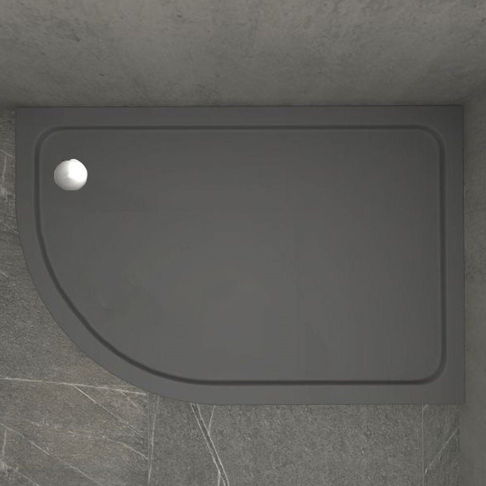 Kudos Kstone Slip Resistant Offset Quadrant RH Shower Tray 900 x 760mm - Slate Grey - KSQ9076RHSRGR - TAP 'N' SHOWER