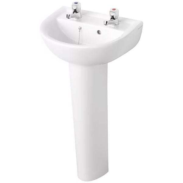 Armitage Shanks 450mm Wide 2 Tap Hole Sandringham 21 Basin & Full Pede