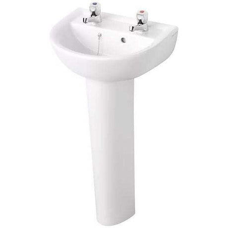 Armitage Shanks 450mm Wide 2 Tap Hole Sandringham 21 Basin & Full Pede