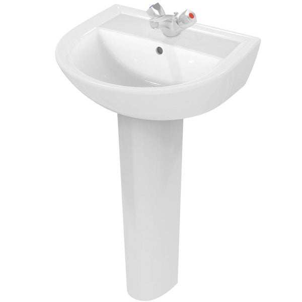 Armitage Shanks 550mm Wide 1 Tap Hole Sandringham 21 Basin & Full Pedestal - E894901+E897601