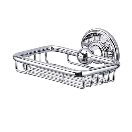 Chrome wall mounted wire soap basket with traditional design and durable construction for bathroom organization