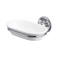 Traditional white and chrome wall mounted soap dish with durable construction and elegant design for bathroom decor and space efficiency