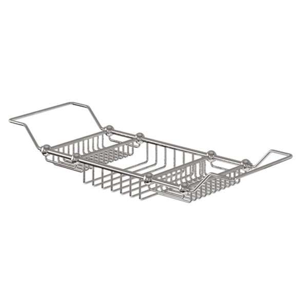 Burlington Traditional chrome extendable bath rack 592-900mm with compartments for bathroom essentials