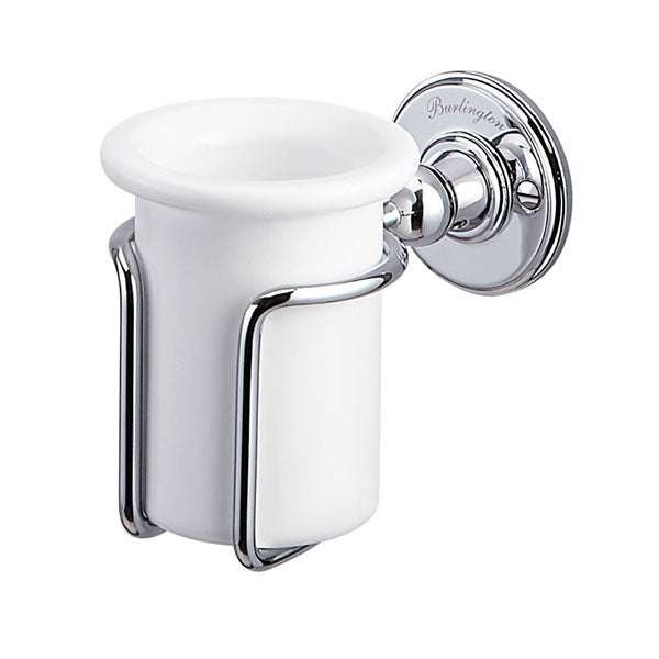 Burlington white ceramic wall mounted tumbler with chrome holder for bathroom organization and style