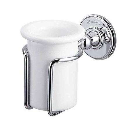 Burlington white ceramic wall mounted tumbler with chrome holder for bathroom organization and style