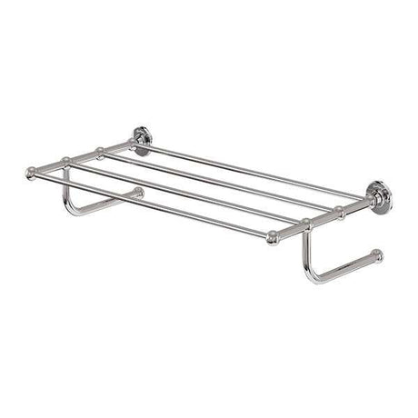 Burlington Traditional 660mm wide chrome towel rack with three-tier brass design for bathroom organization and durability