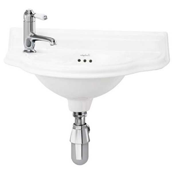 Burlington Curved 510mm Wide, LH Tap Hole Wall Hung Cloakroom Basin - 