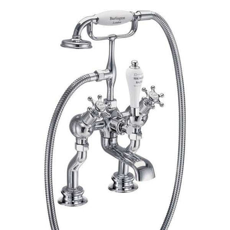 Burlington Birkenhead Regent traditional chrome angled pillar mounted bath shower mixer tap