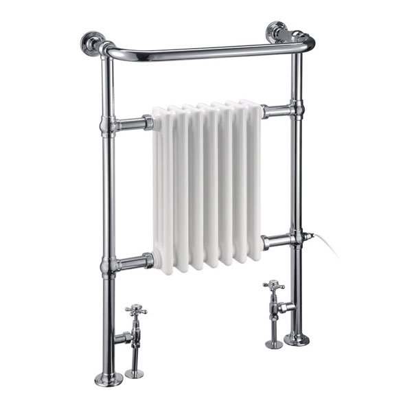 Burlington Trafalgar chrome radiator towel rail with white radiator insert, 950mm high x 640mm wide, elegant and functional bathroom heating accessory