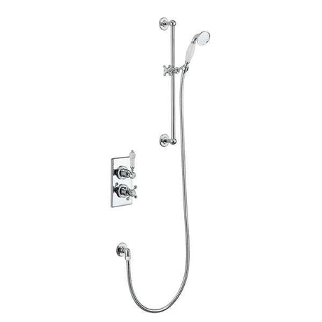 Burlington Trent Traditional Dual Concealed Mixer Shower with chrome finish, adjustable riser rail, and multi-function handset kit