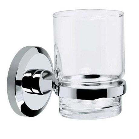 Bristan Solo wall mounted chrome toothbrush and tumbler holder with glass cup and sleek design