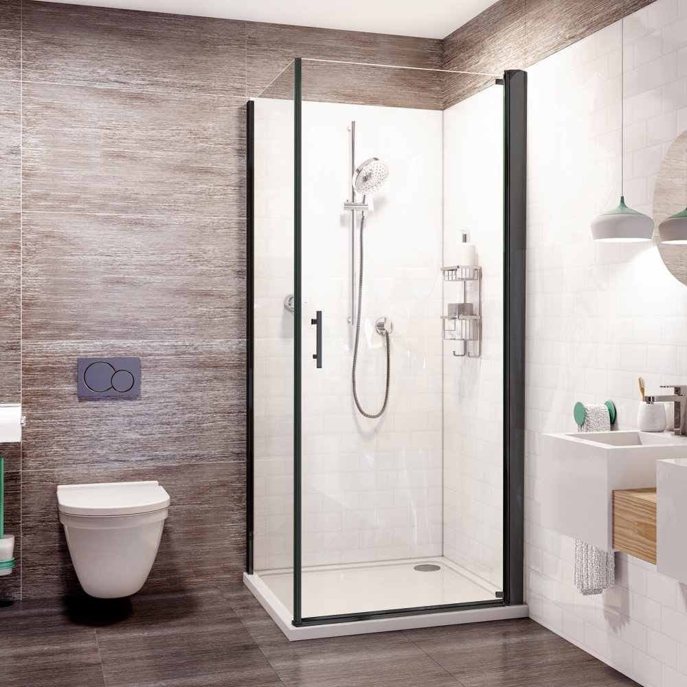 Roman Innov8 Pivot Door Shower Enclosure 760mm - Matt Black - N2F7613CB - TAP 'N' SHOWER