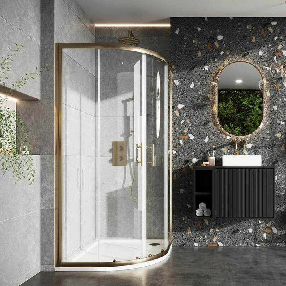 Scudo S6 800mm Double Door Quadrant Enclosure 6mm Glass - Brushed Brass - S6-BBGLASS001