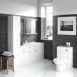 Modern bathroom with Nuie Back to Wall WC Mayford Toilet Unit in glossy white, featuring compact design and sleek storage cabinets