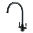 JTP Blink Dual Lever matt black kitchen sink mixer with dual handles and curved spout