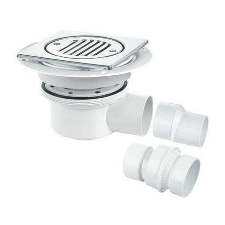 Mcalpine 150mm Square Polished Stainless Steel Two-Piece 50mm Water Seal Gully for Tiled or Stone Floors - TSG52T6SS